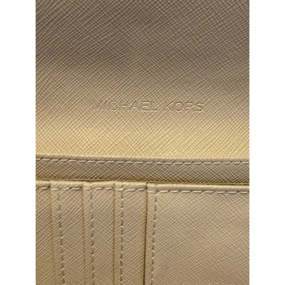 Michael Kors Beige Saffiano Leather Flap Wallet Continental Zip MK
